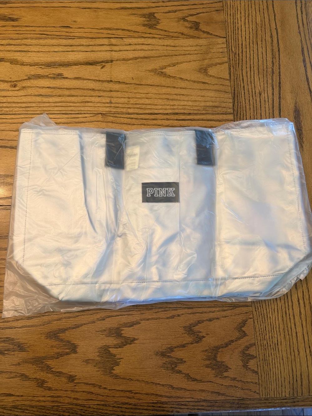 NWT - PINK Victoria's Secret Silver Duffel Tote with Black Logo Patch